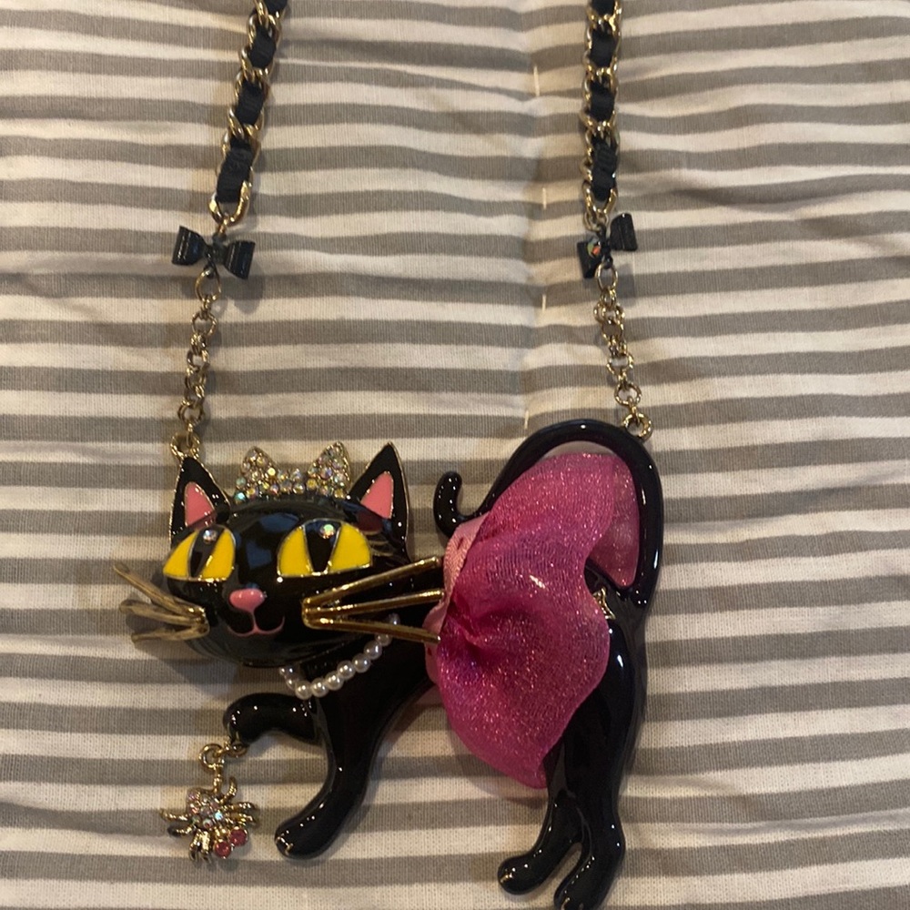 Betsey Johnson Black and Pink Cat Necklace